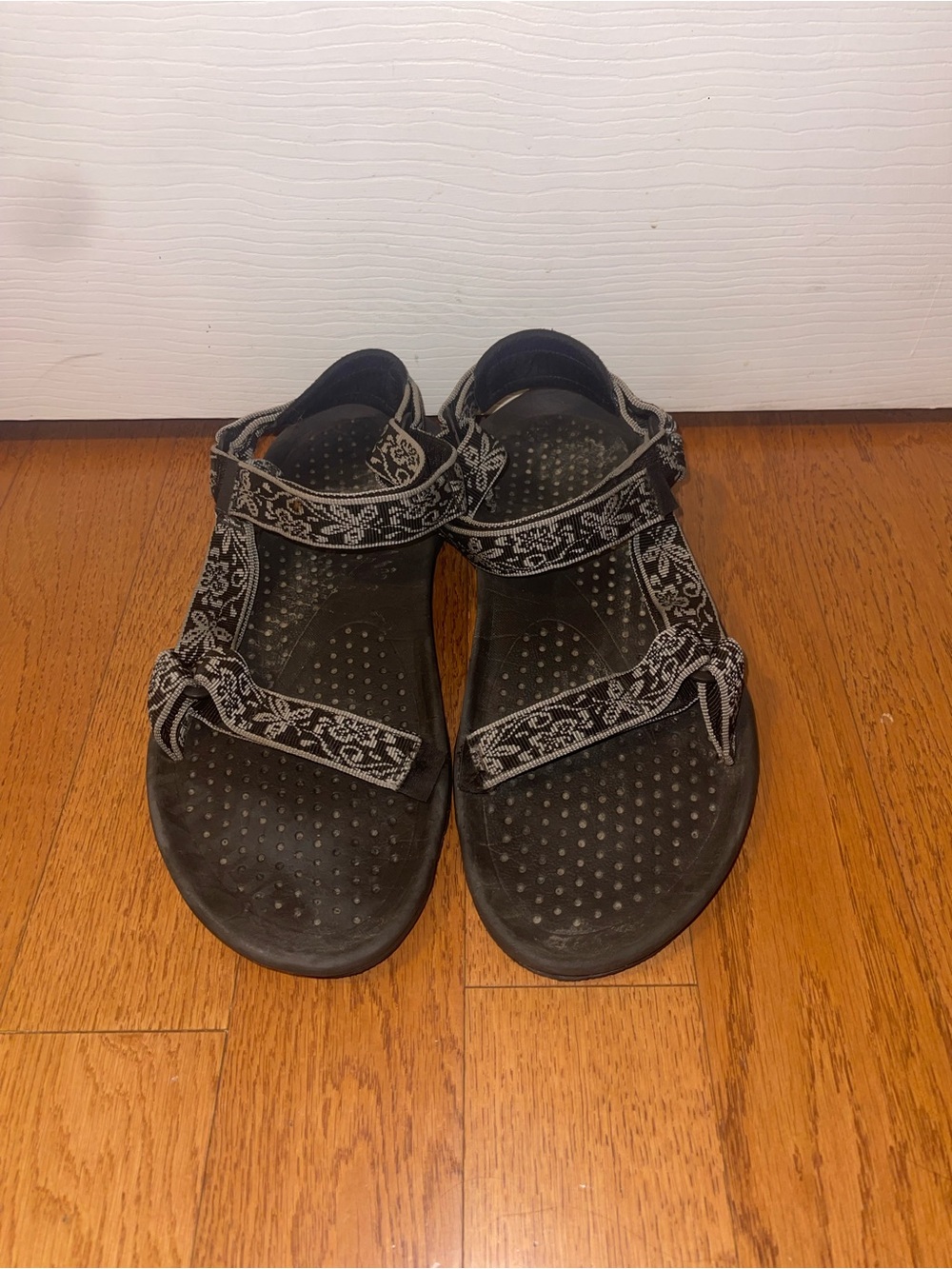 Teva Black and Gray Patterned Strappy Sandals